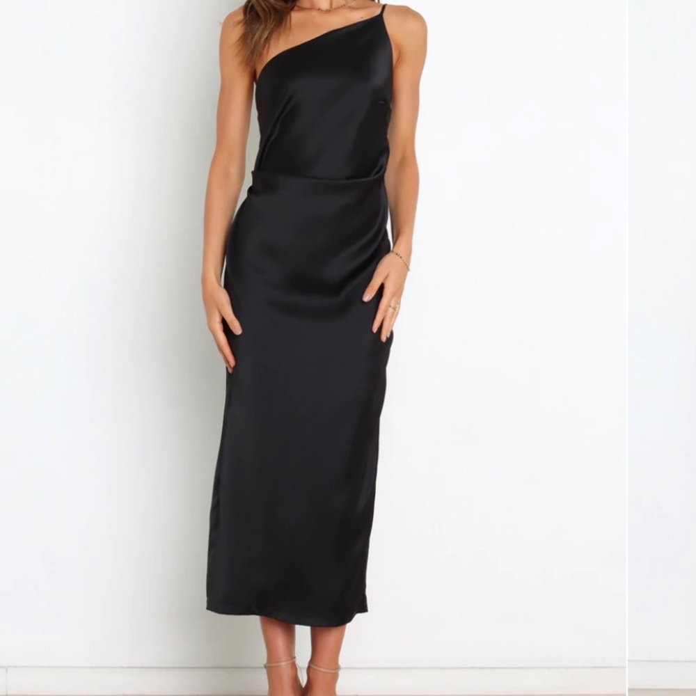 NWT silk one shoulder black dress